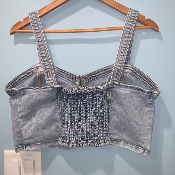 Wild Fable Corset Top Womens XXL Denim Sleeveless Smocked-Back Light Blue - Picture 3 of 6